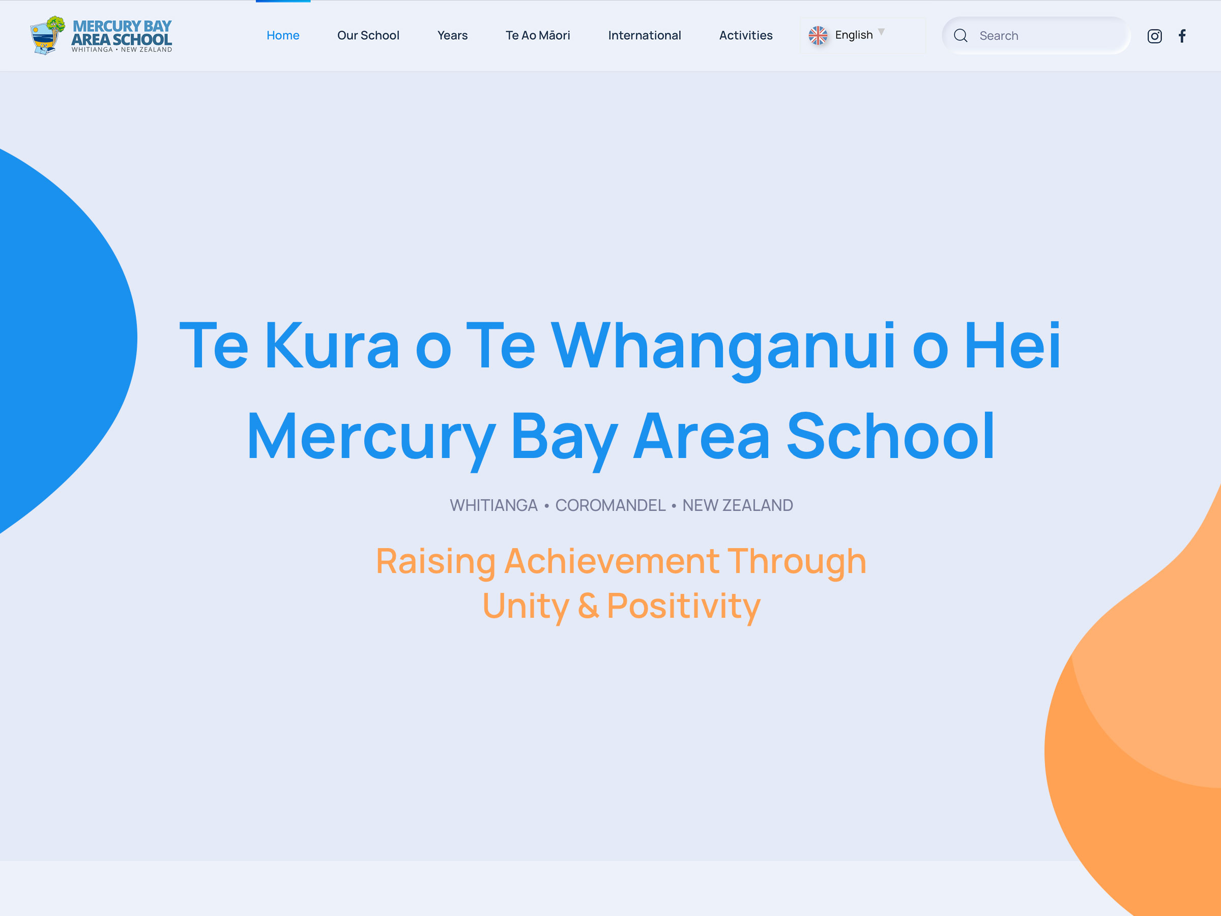 Desktop screenshot of Mercury Bay Area School website&rsquo;s home page