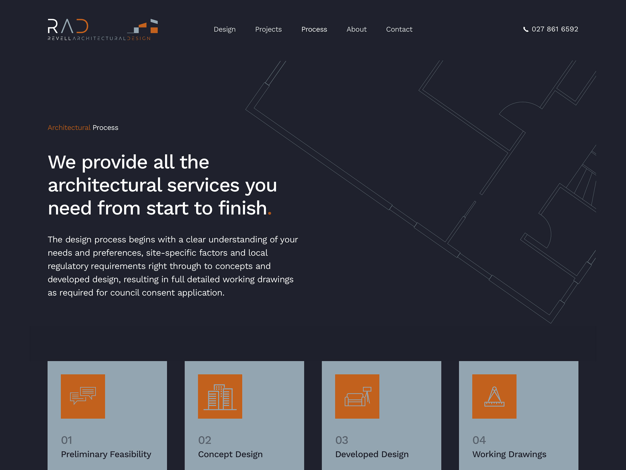 Desktop screenshot of Revell Architectural Design website&rsquo;s home page