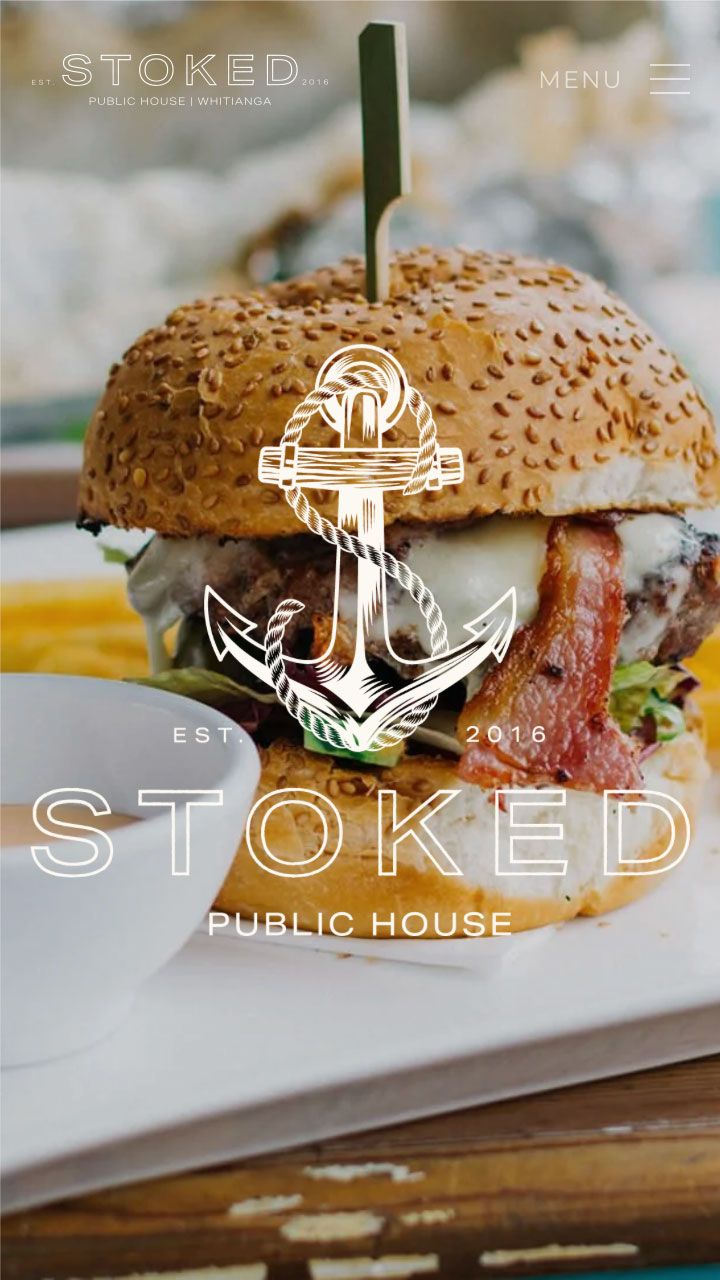 Mobile phone screenshot of Stoked website’s home page